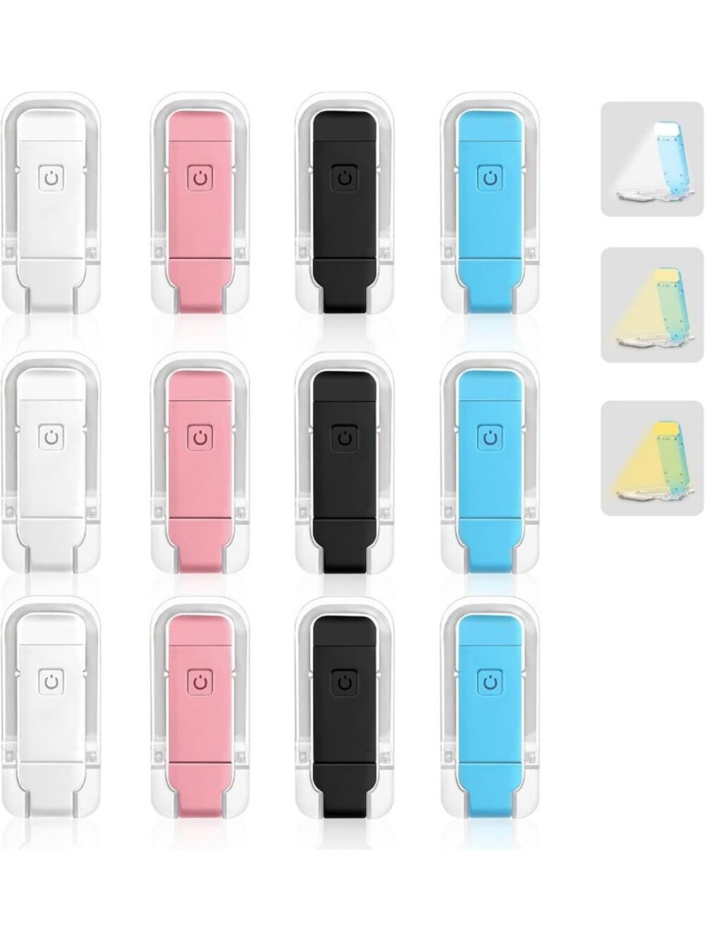 12 Pack Rechargeable Clip-On Book Lights | Multicolor Reading Lamps for Night